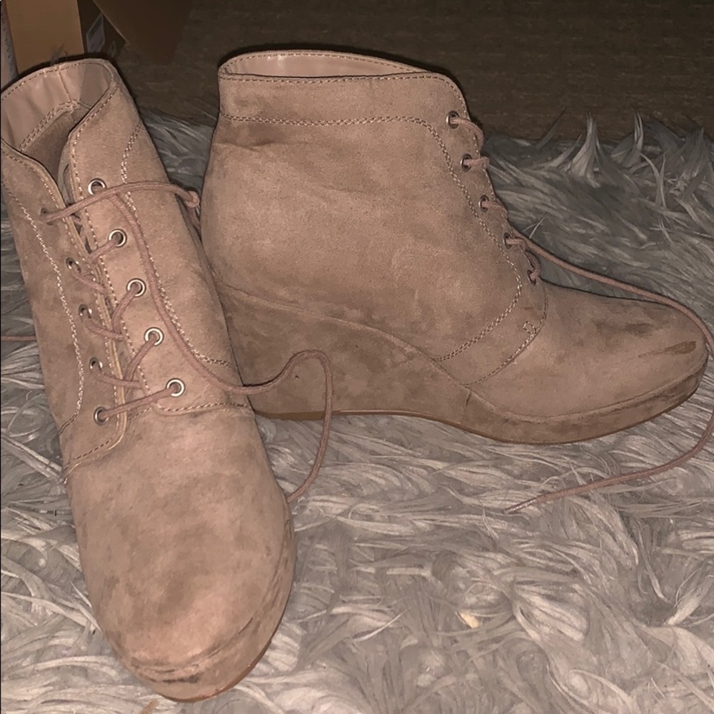 Gray Suede Wedge Booties
